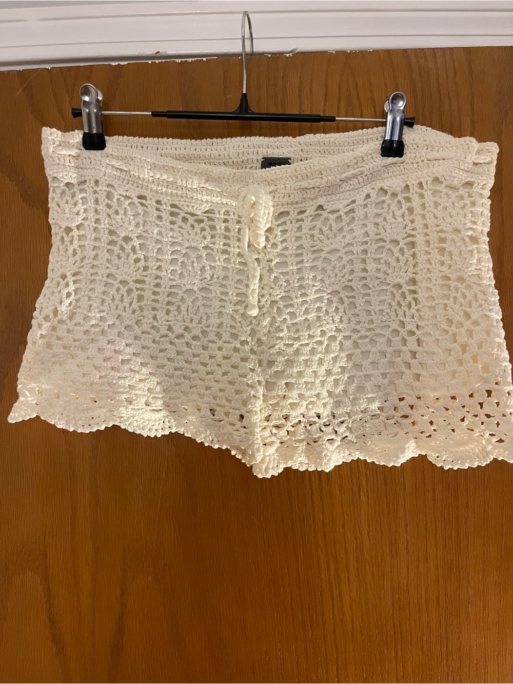 Poof! Cream Crochet Bermuda Shorts with Drawstring